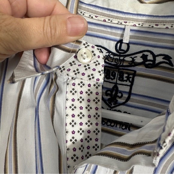 Men's dress shirt sz Lg by Eight, cotton, stripe, floral contrast, office, fall - Picture 5 of 10